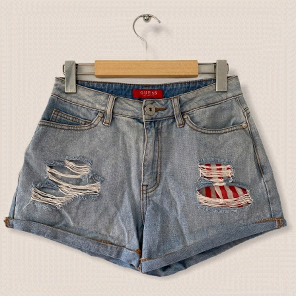 GUESS Jean Shorts American Flag Distressed Size 26
